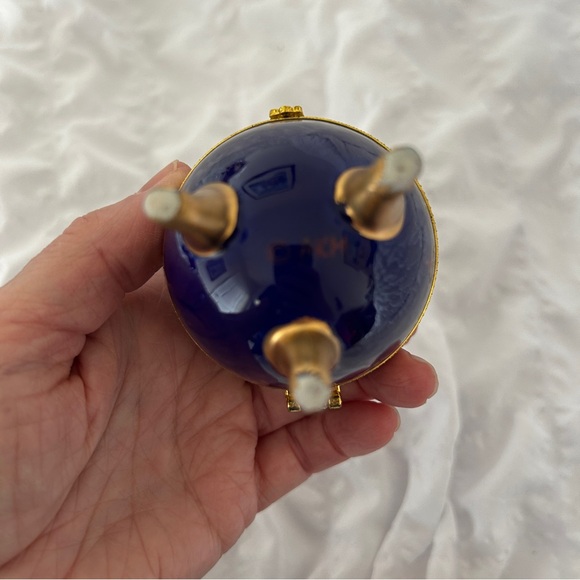 Russion AKM Porcelain Cobalt Blue Gold Egg Shaped Trinket Box Saint Petersburg - Picture 11 of 13